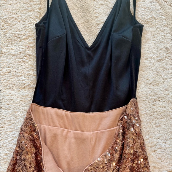 HOMAGE Black Velvet and Rose Gold Sequin Jumpsuit, Size S - Picture 4 of 8